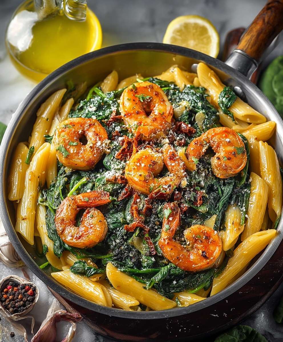 Garnelen Spinat Pasta