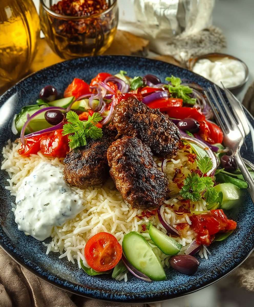Griechischer Salat Frikadellen Reis