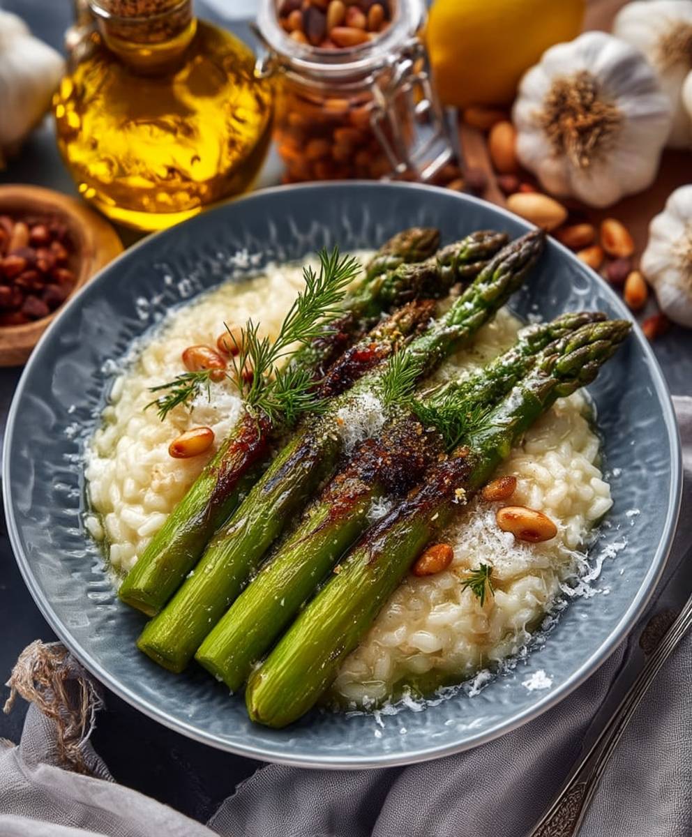 Spargel Risotto mit Pinienkernen