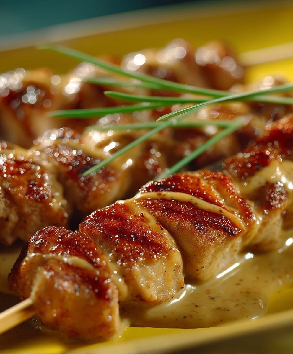 Putenspieß Kokos Erdnuss Sauce