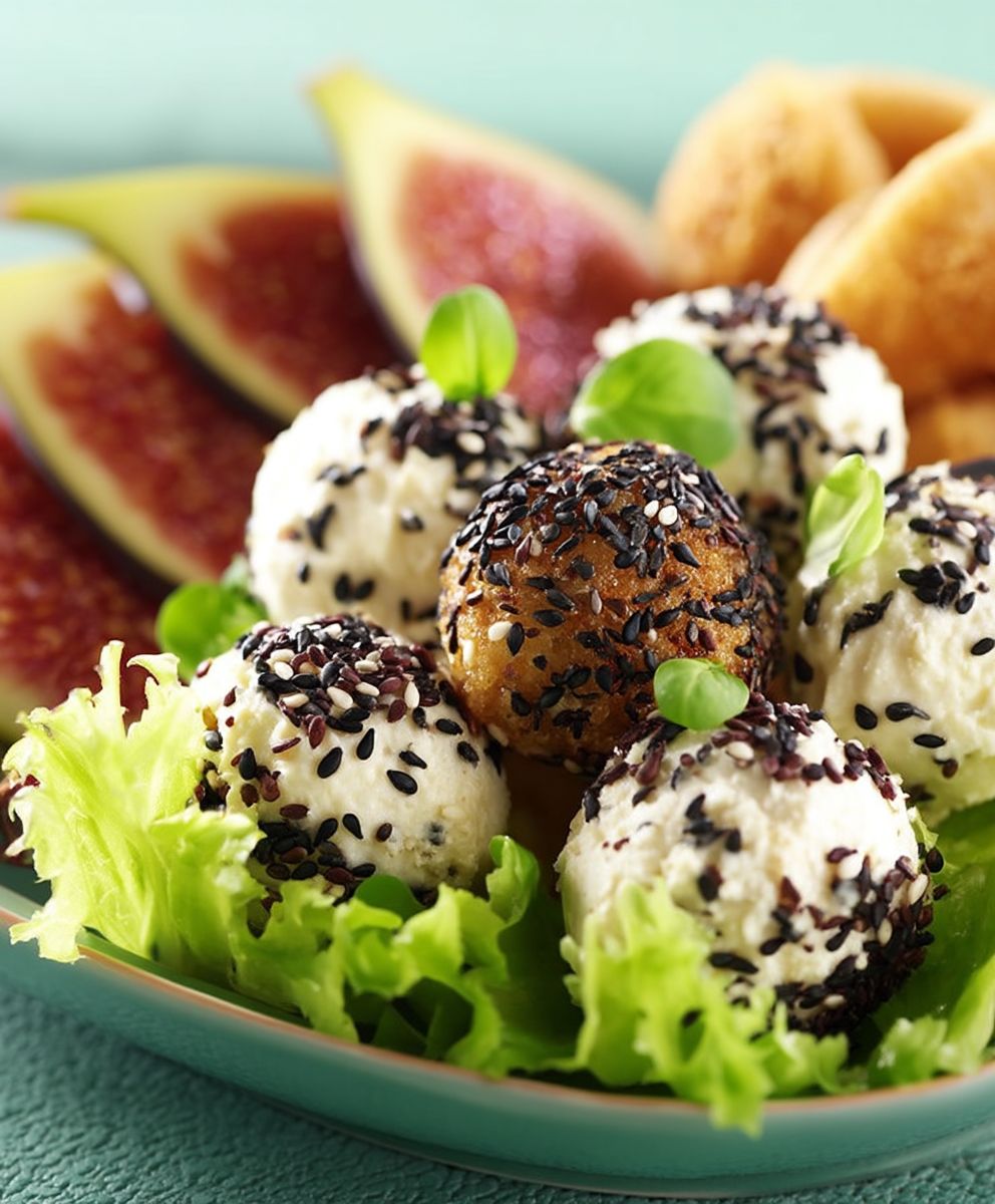 Herzhafte Blissballs Frischkäse Sesam