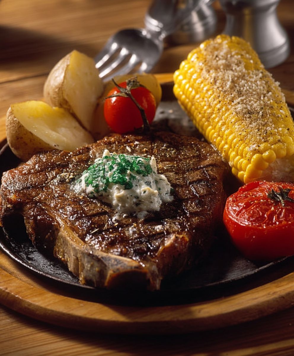 Steak Maiskolben gegrillte Tomate