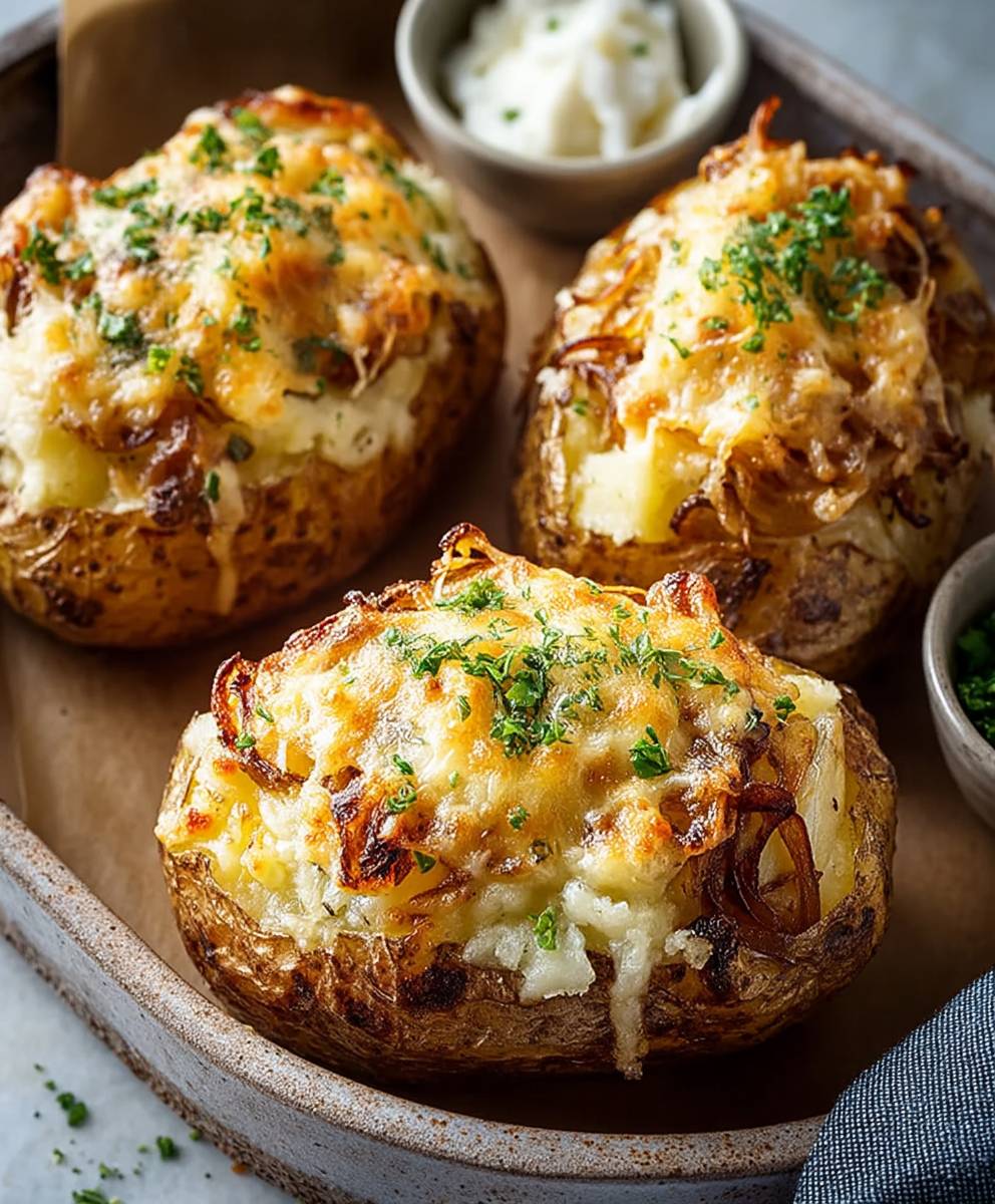 Französische Zwiebel Gefüllte Kartoffeln