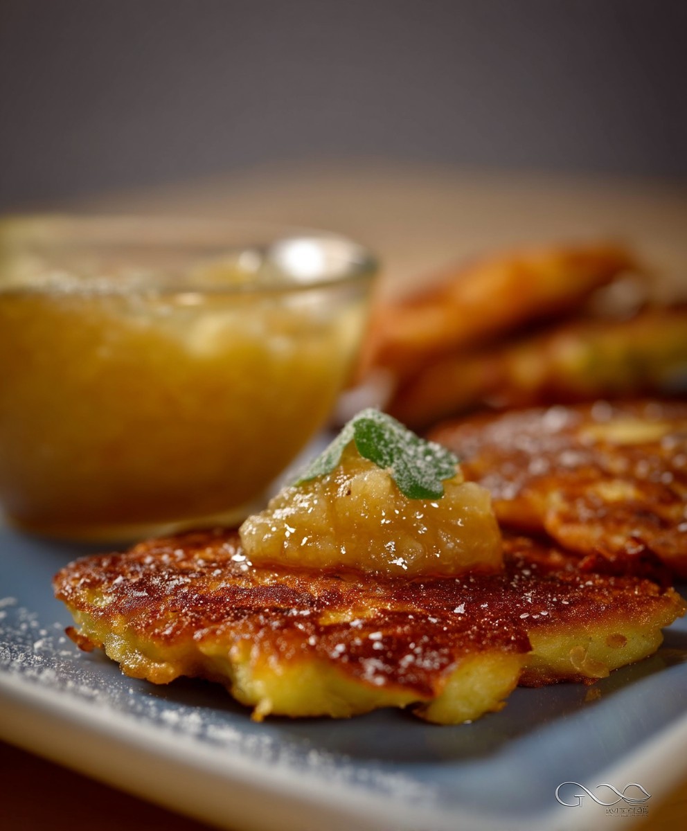 Reibekuchen mit Apfelmus Lachs