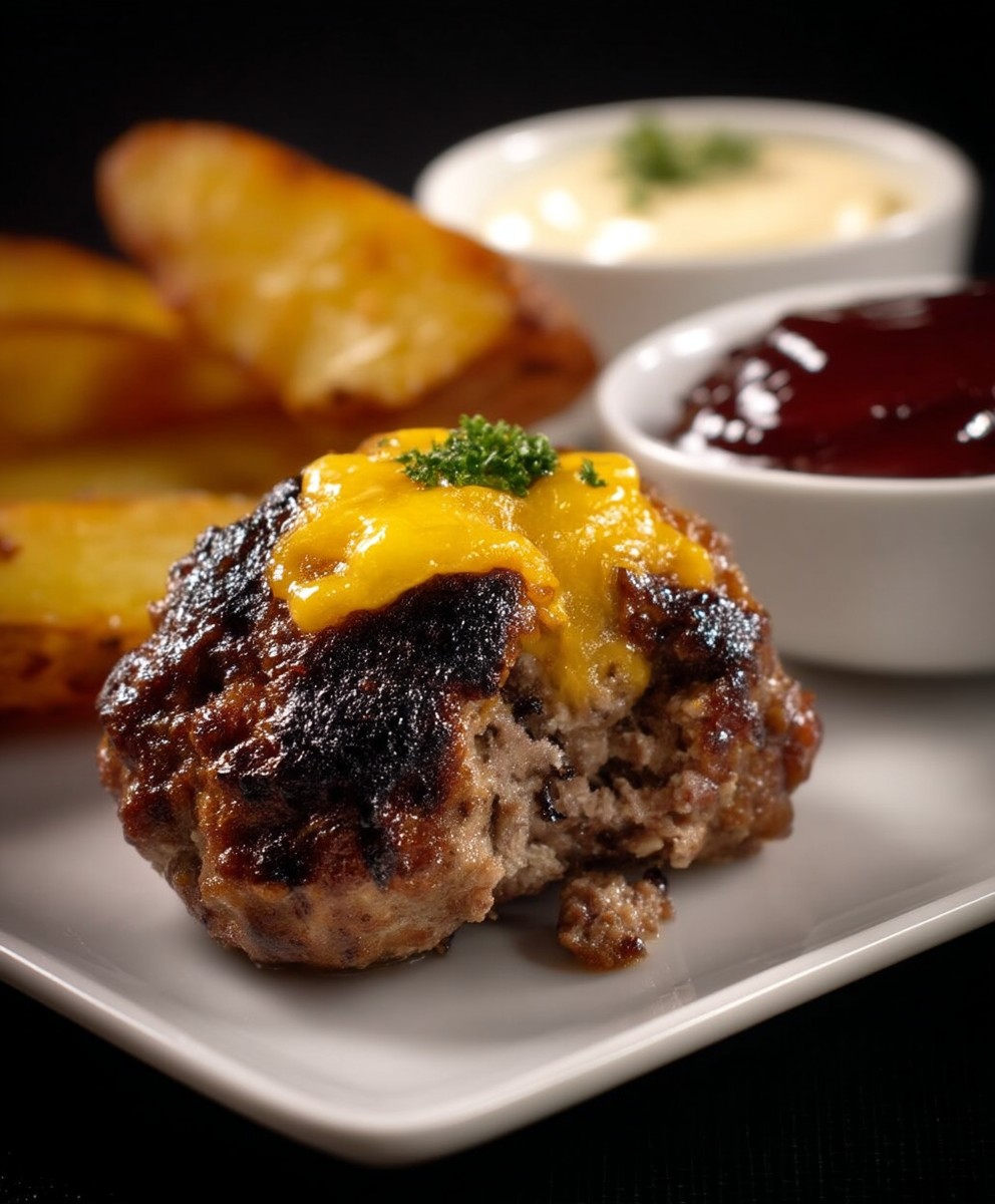 Cheddar Frikadellen mit Dips