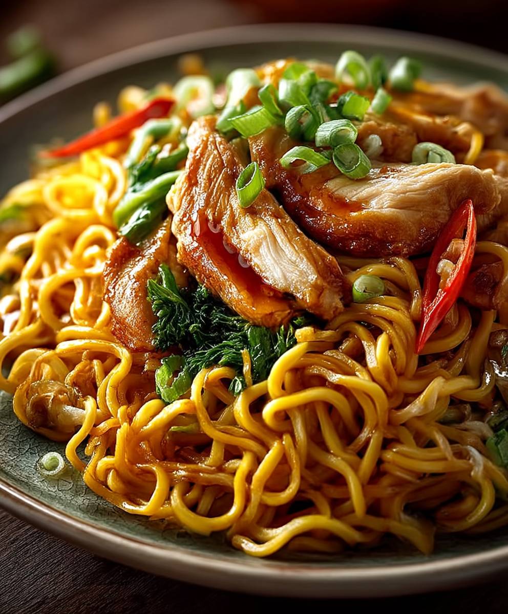 Gebratene Nudeln mit Hähnchen