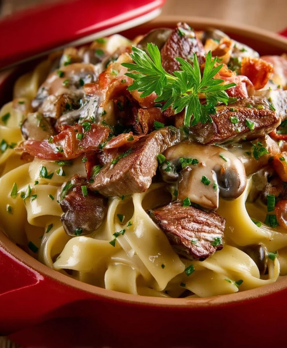 Tagliatelle mit Steakstreifen