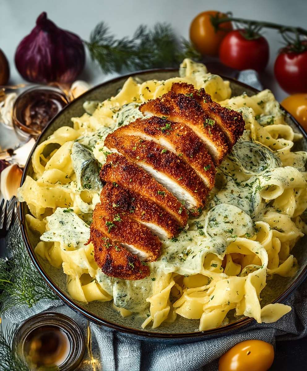 Alfredo Pasta Hähnchenschnitzel