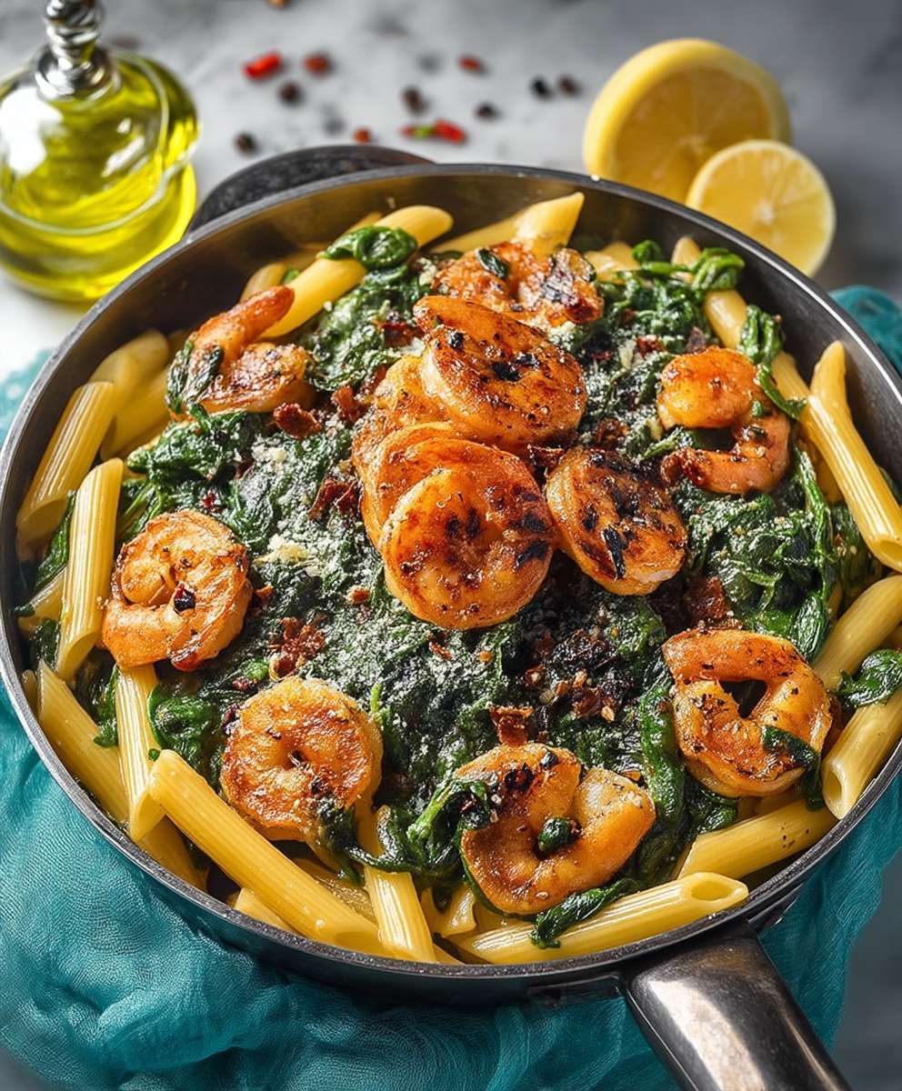 Garnelen Spinat Pasta