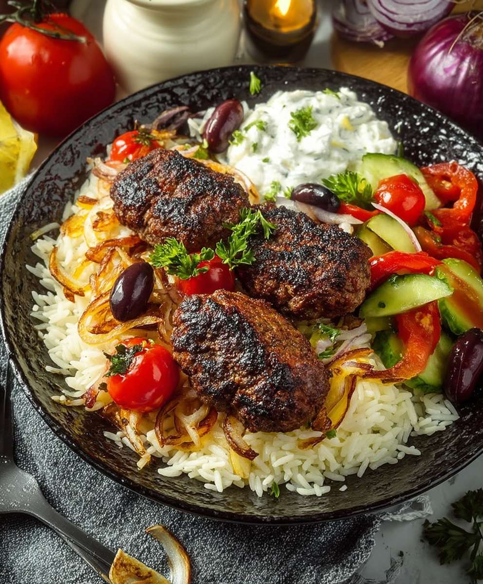 Griechischer Salat Frikadellen Reis
