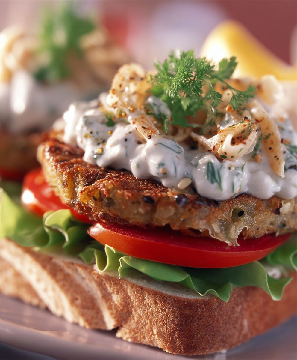 Getreidepuffer Tofucreme Sandwich