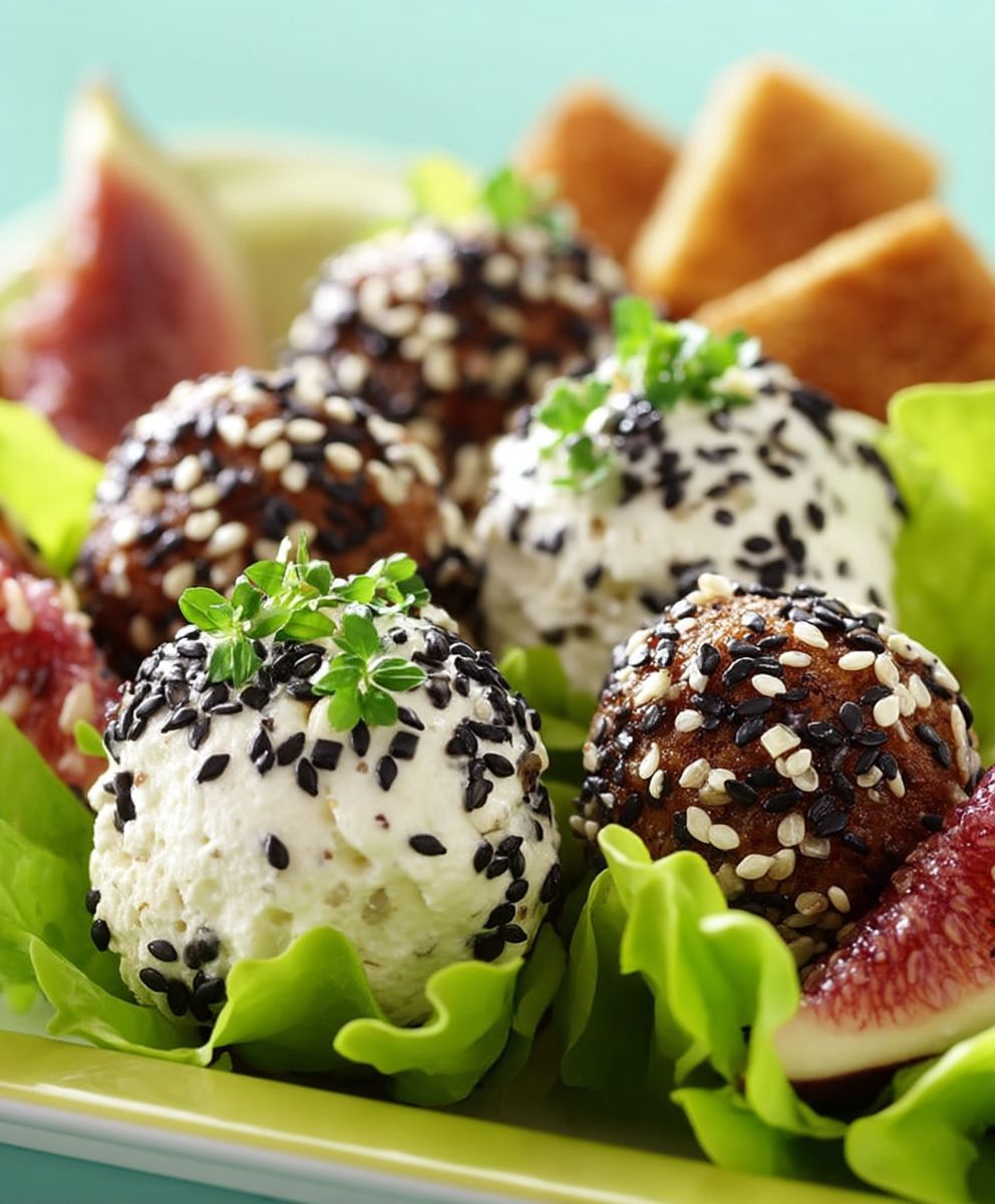Herzhafte Blissballs Frischkäse Sesam