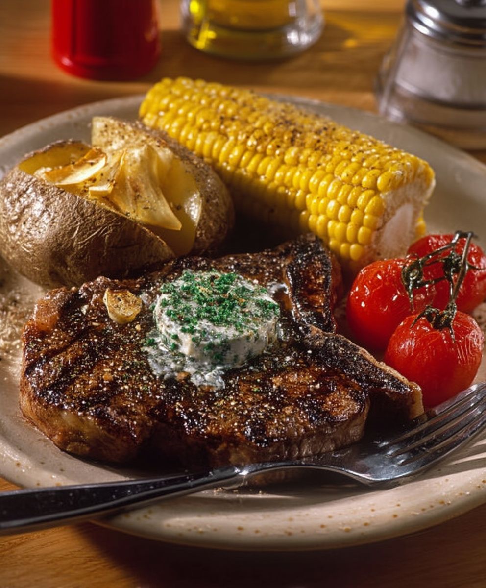 Steak Maiskolben gegrillte Tomate