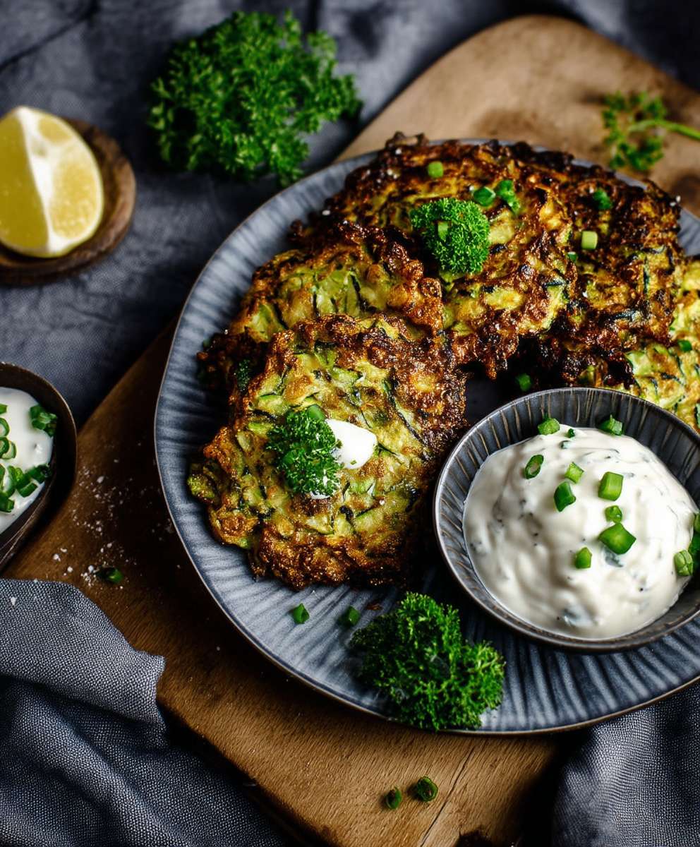 Zucchinipuffer mit Schmand Dip