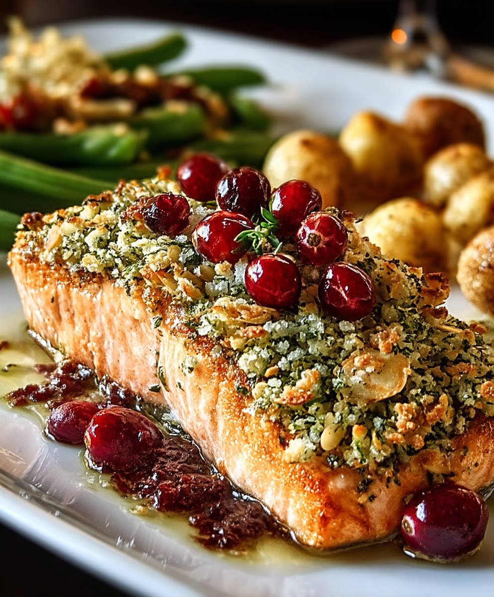 Lachs mit Kräuterkruste Preiselbeeren