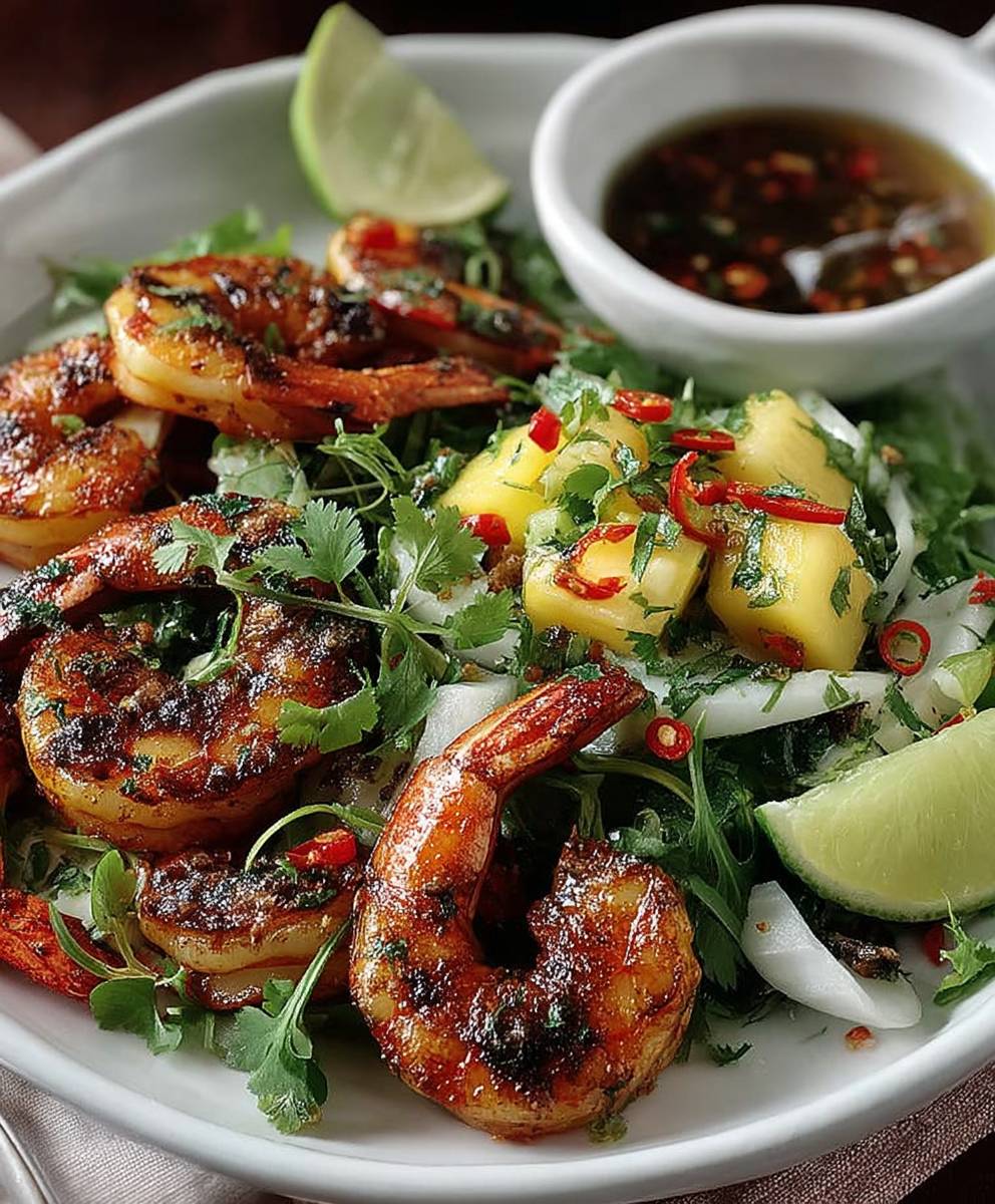 Gegrillte Chili Garnelen Mango Salat