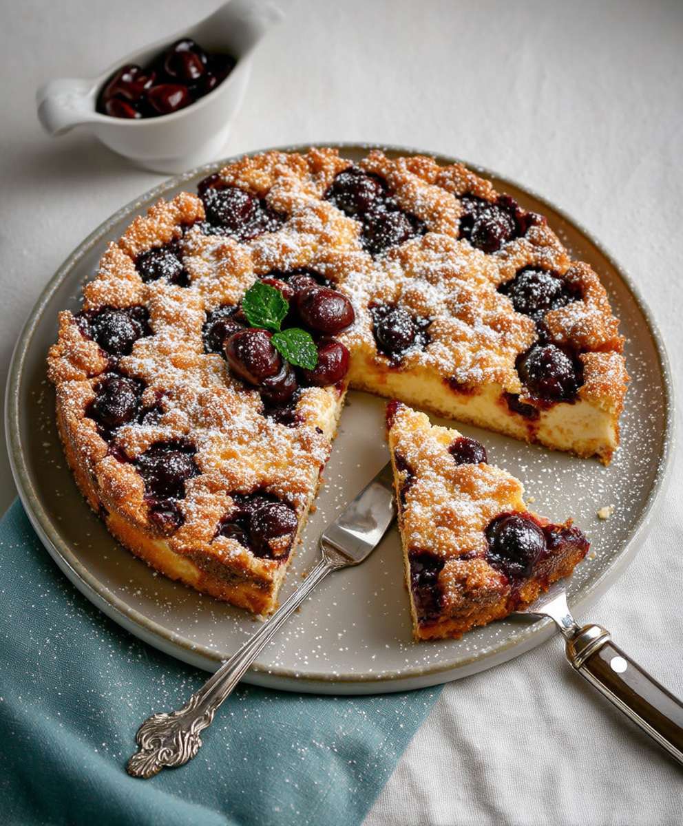 Quarkkuchen mit Kirschen