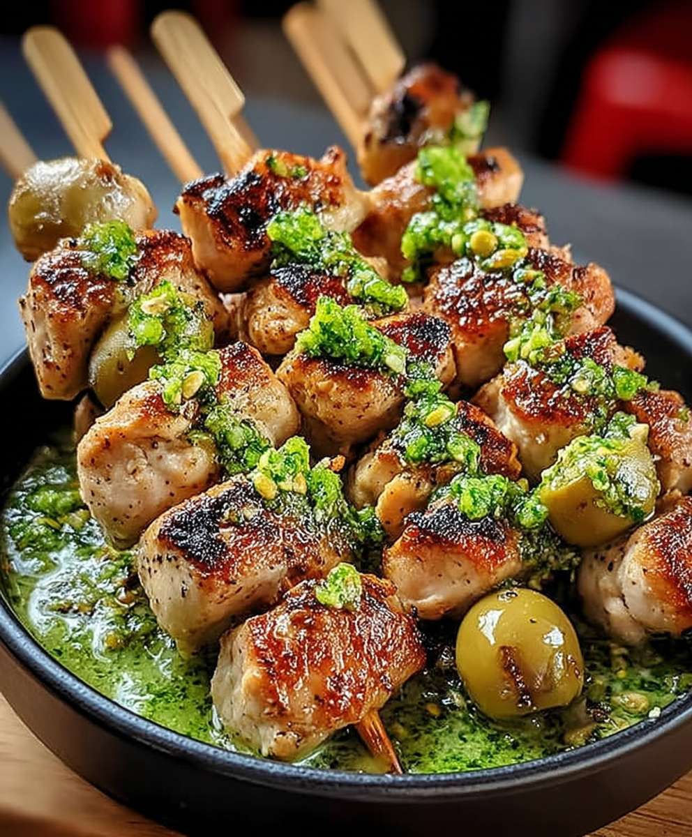 Hähnchenspieße Oliven Dressing