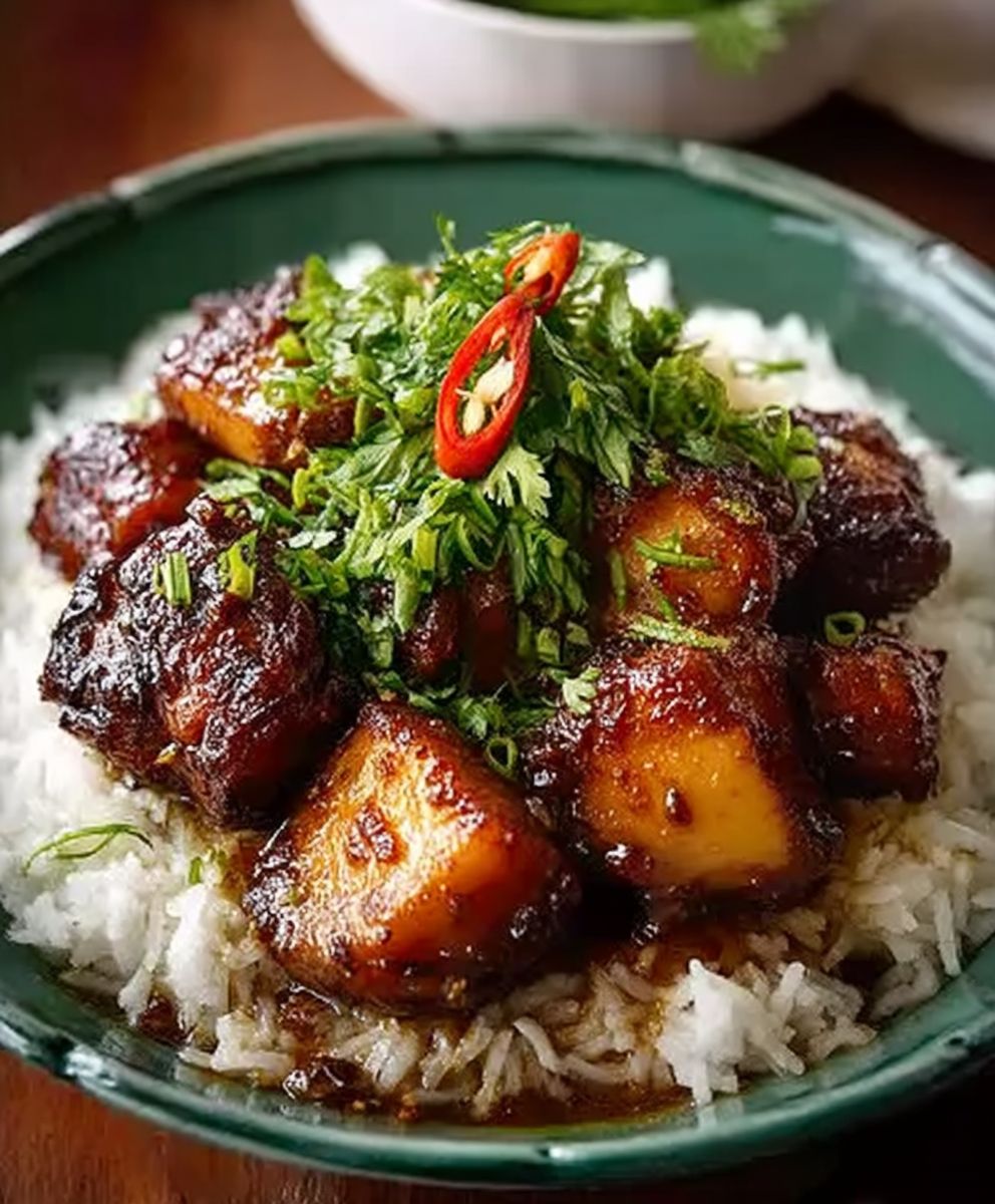 Hähnchen Adobo Kokosreis