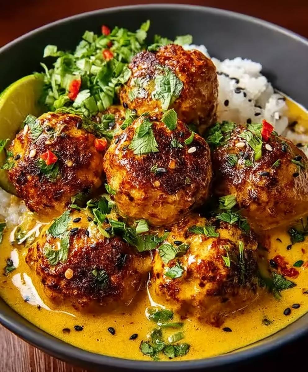 Kokos Curry Hähnchen Fleischbällchen