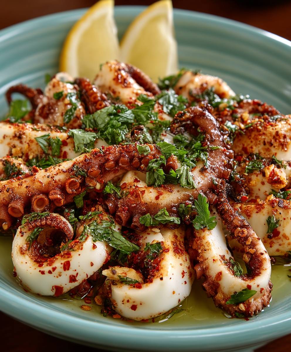 Gegrillter Knoblauch Tintenfisch