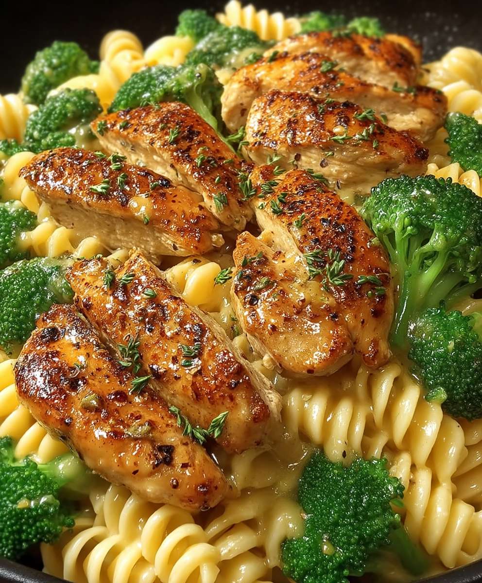 Honig Senf Hähnchen Pasta Brokkoli