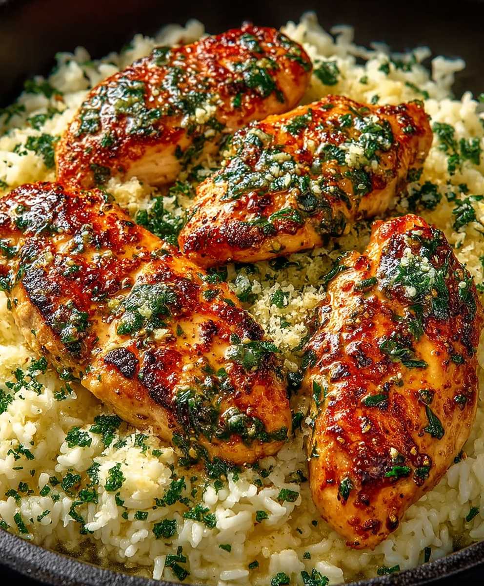 Knoblauchbutter Hähnchen Parmesanreis