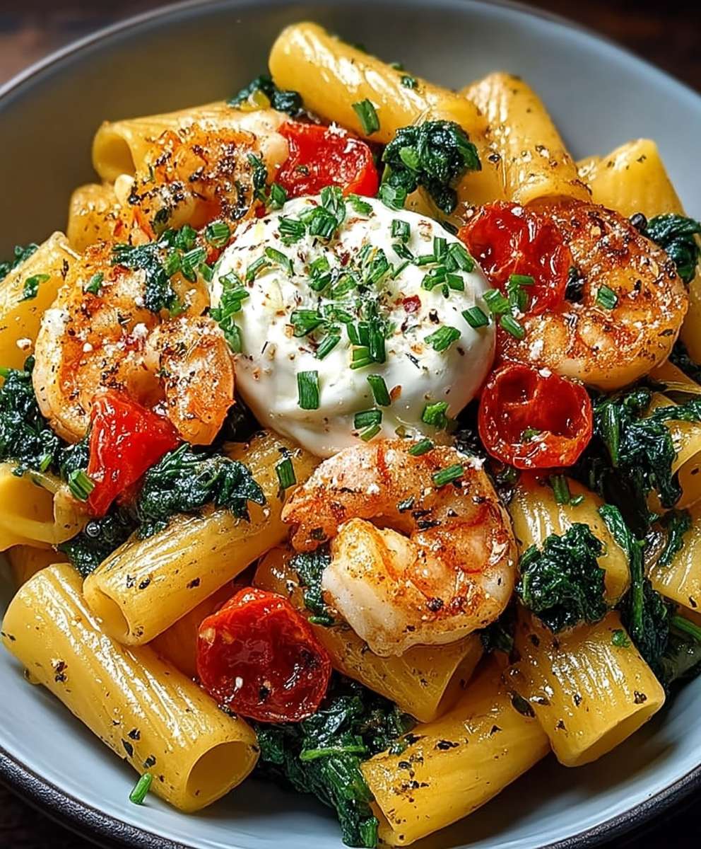 Knoblauchbutter Garnelen mit Rigatoni
