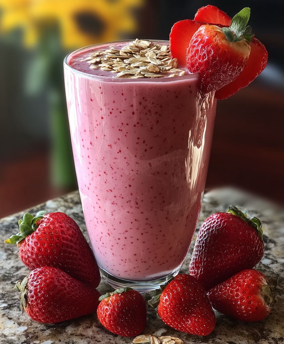 Haferflocken Erdbeer Smoothie gesund