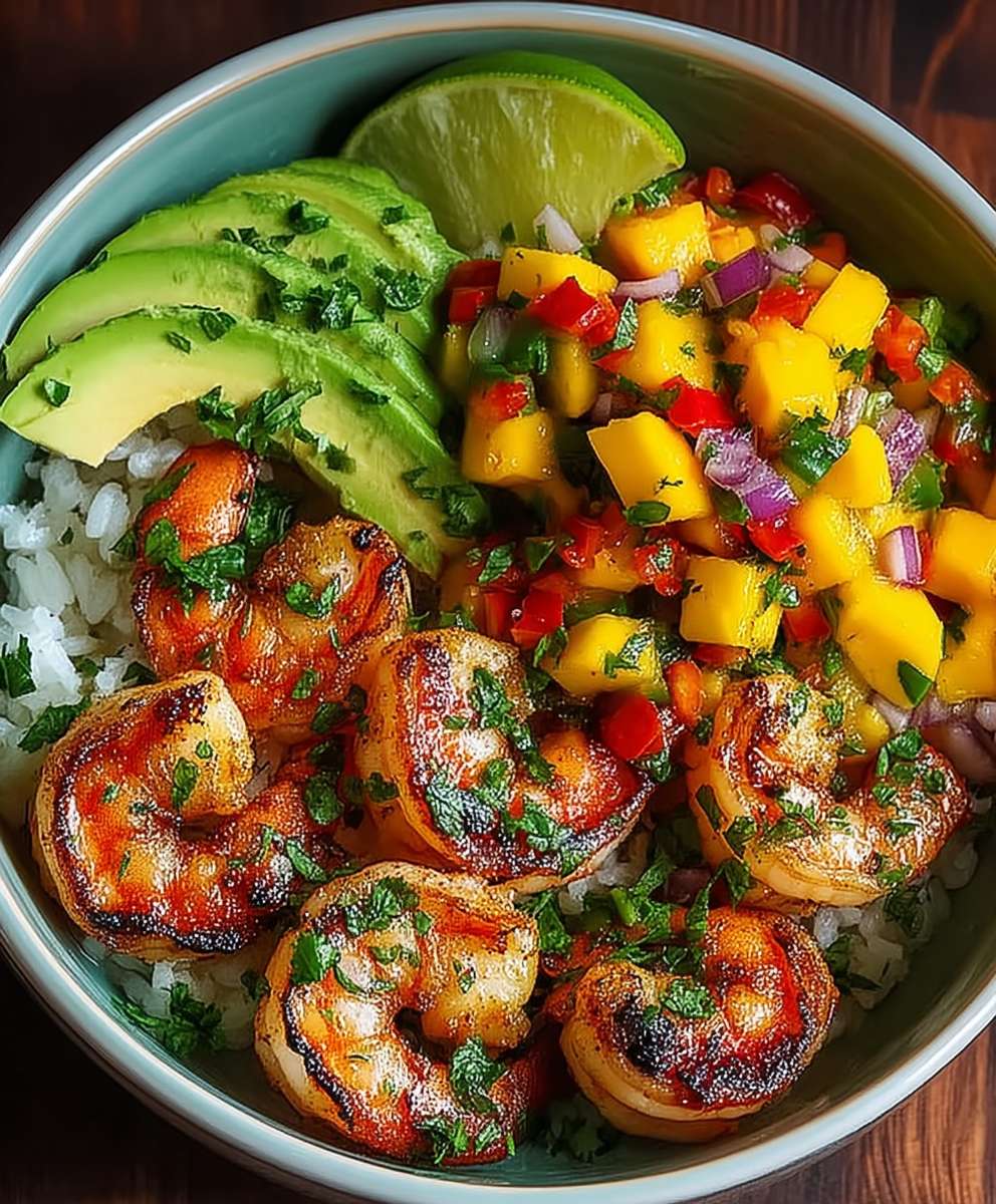 Garnelen Avocado Bowl Mango