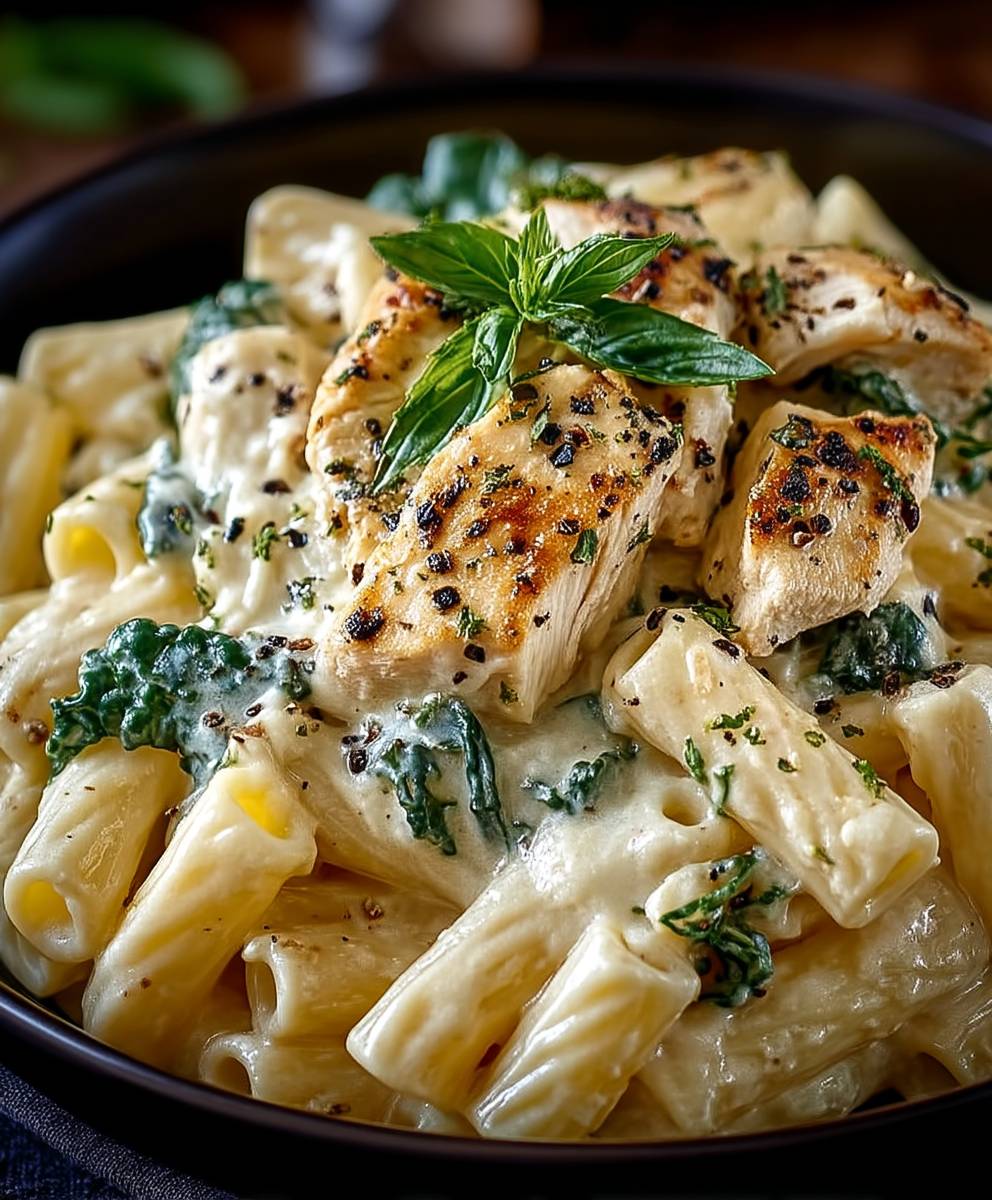 Rigatoni Alfredo Hähnchen Grünkohl