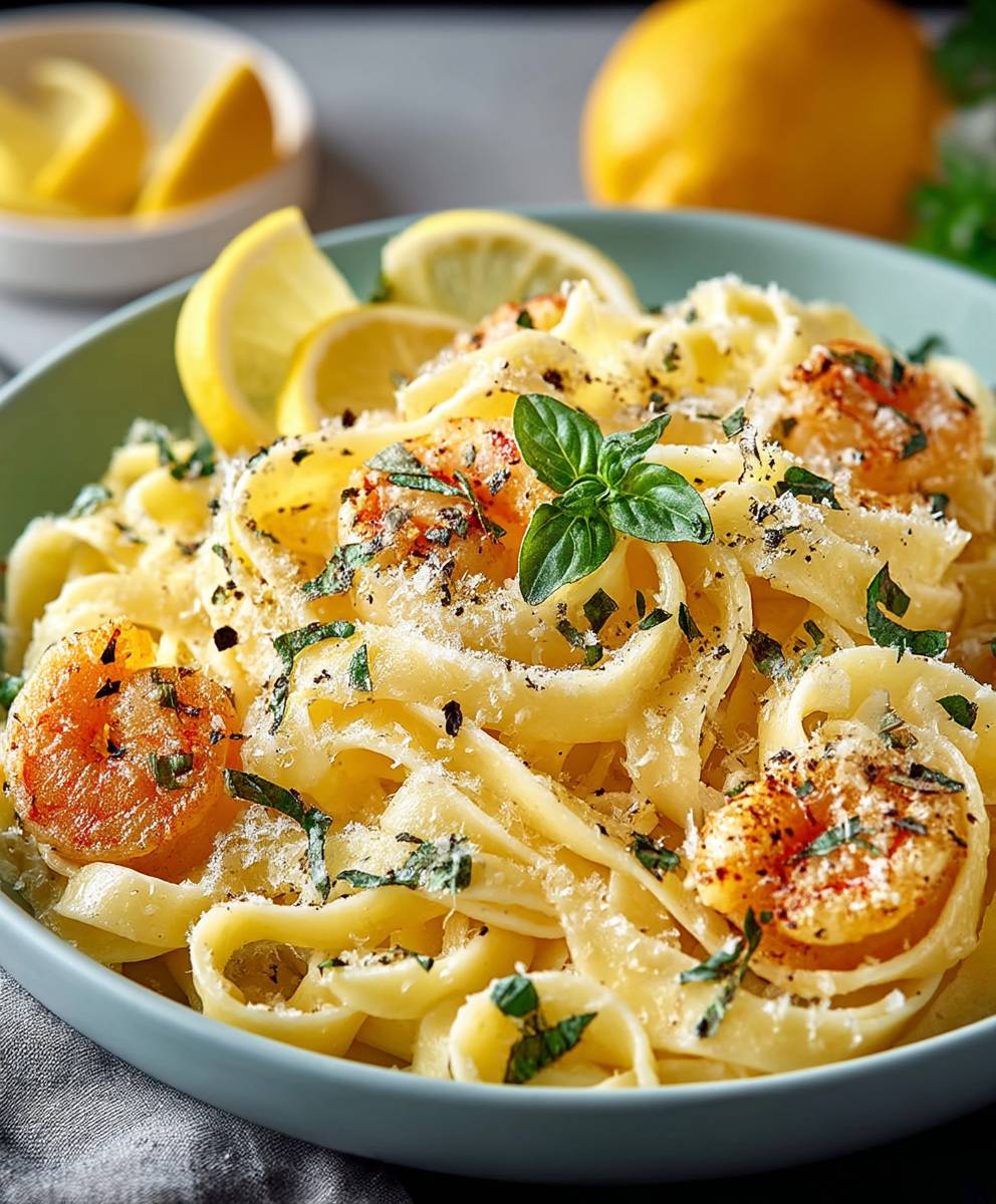 Pasta mit Garnelen Zitrone