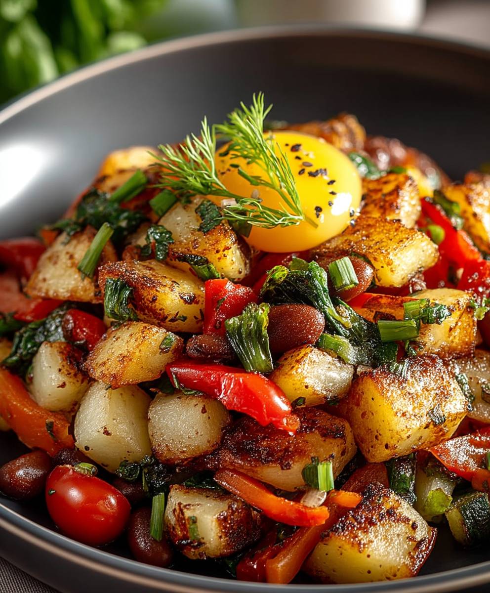 Veganes Frühstücks Hash Gemüse Bohnen