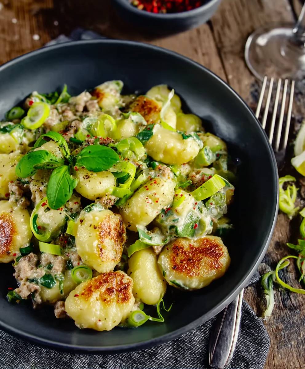 Käse Lauch Gnocchi Pfanne