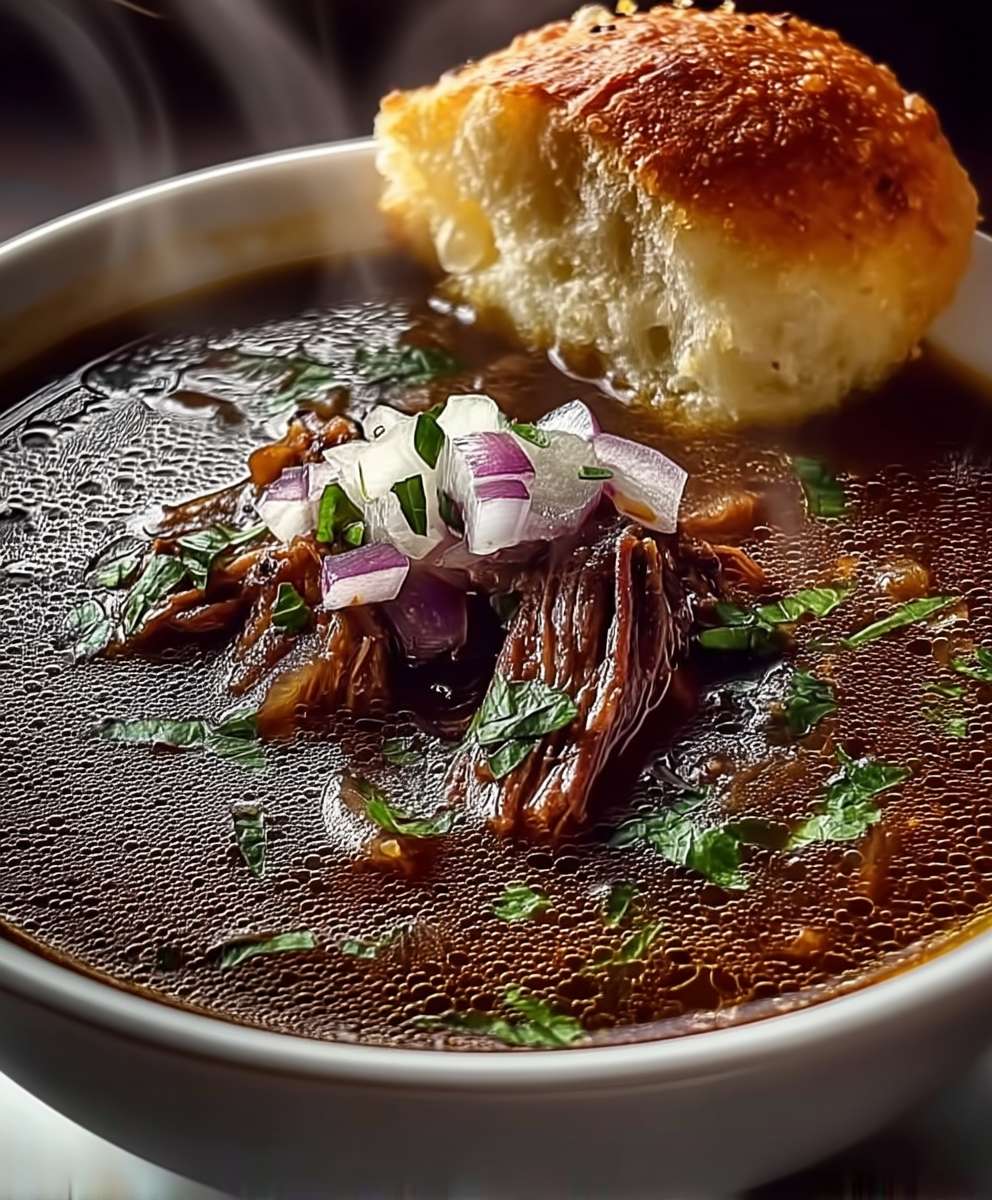 Französische Zwiebelsuppe mit Rindfleisch