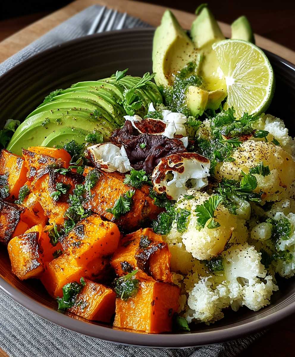 Blumenkohl Bowl Süßkartoffel Avocado