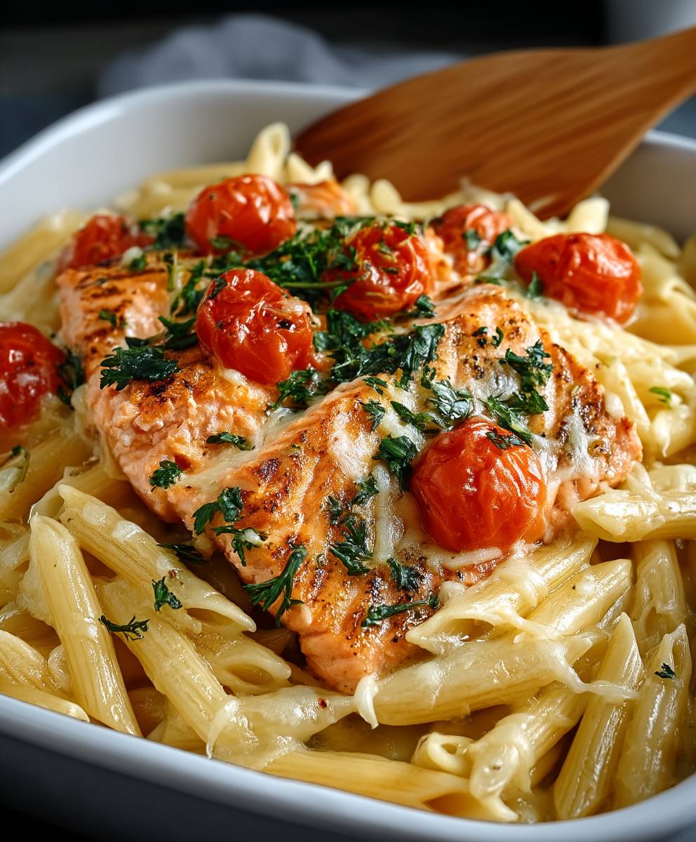 Ofen Lachs Pasta Tomaten