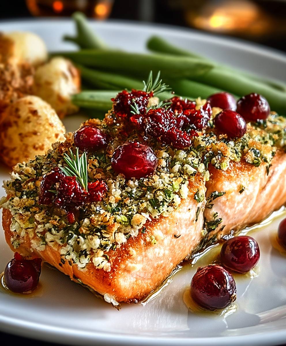 Lachs mit Kräuterkruste Preiselbeeren