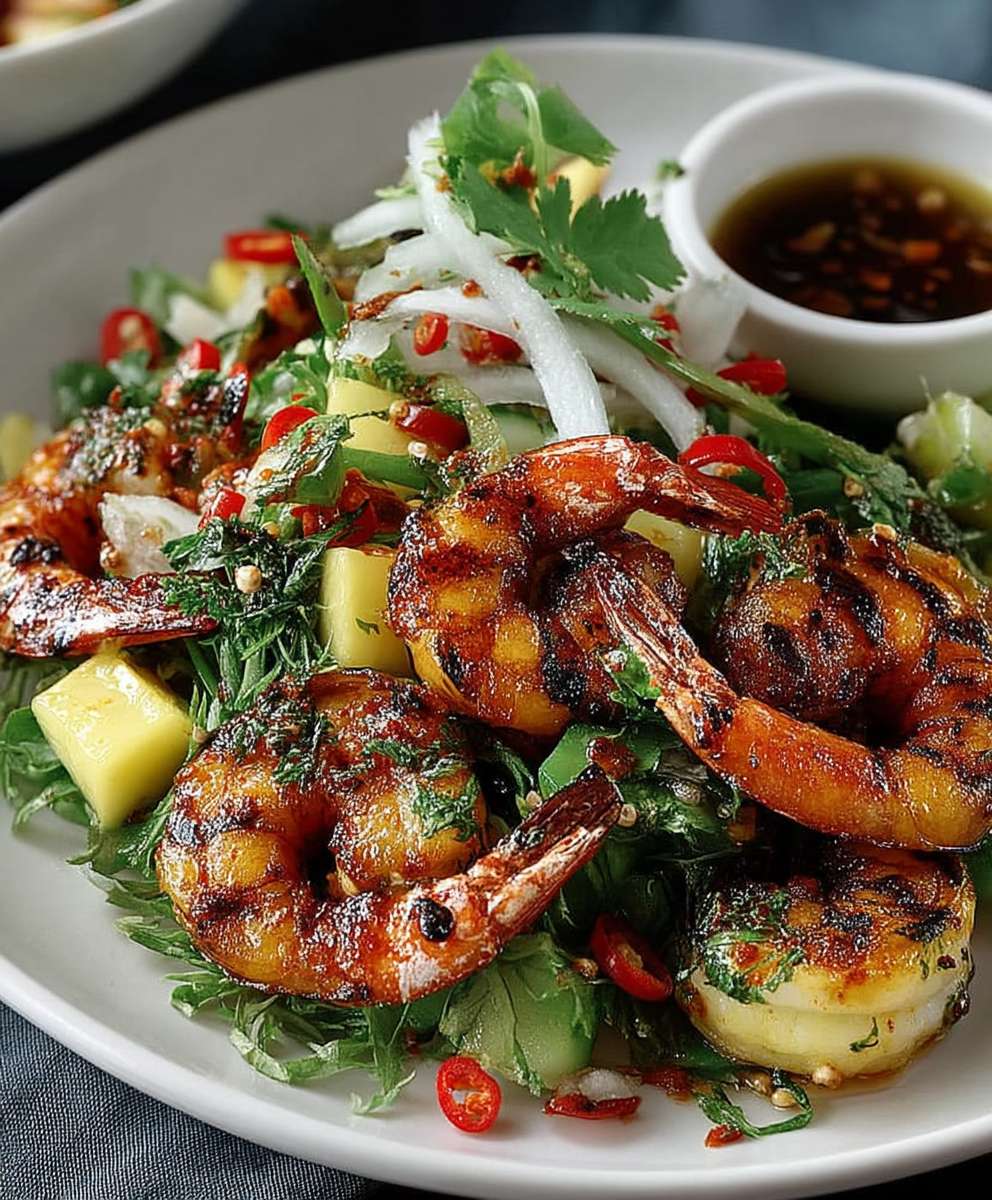 Gegrillte Chili Garnelen Mango Salat