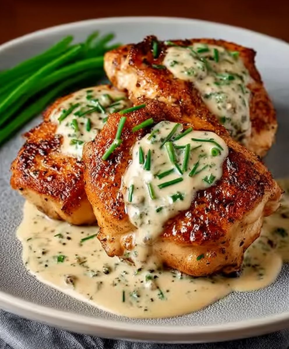 Hähnchen cremige Schnittlauchsauce Pfanne