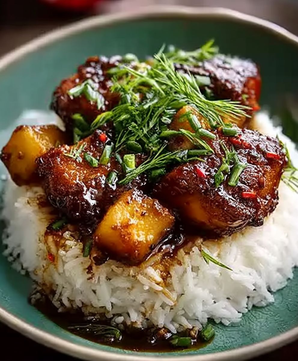 Hähnchen Adobo Kokosreis