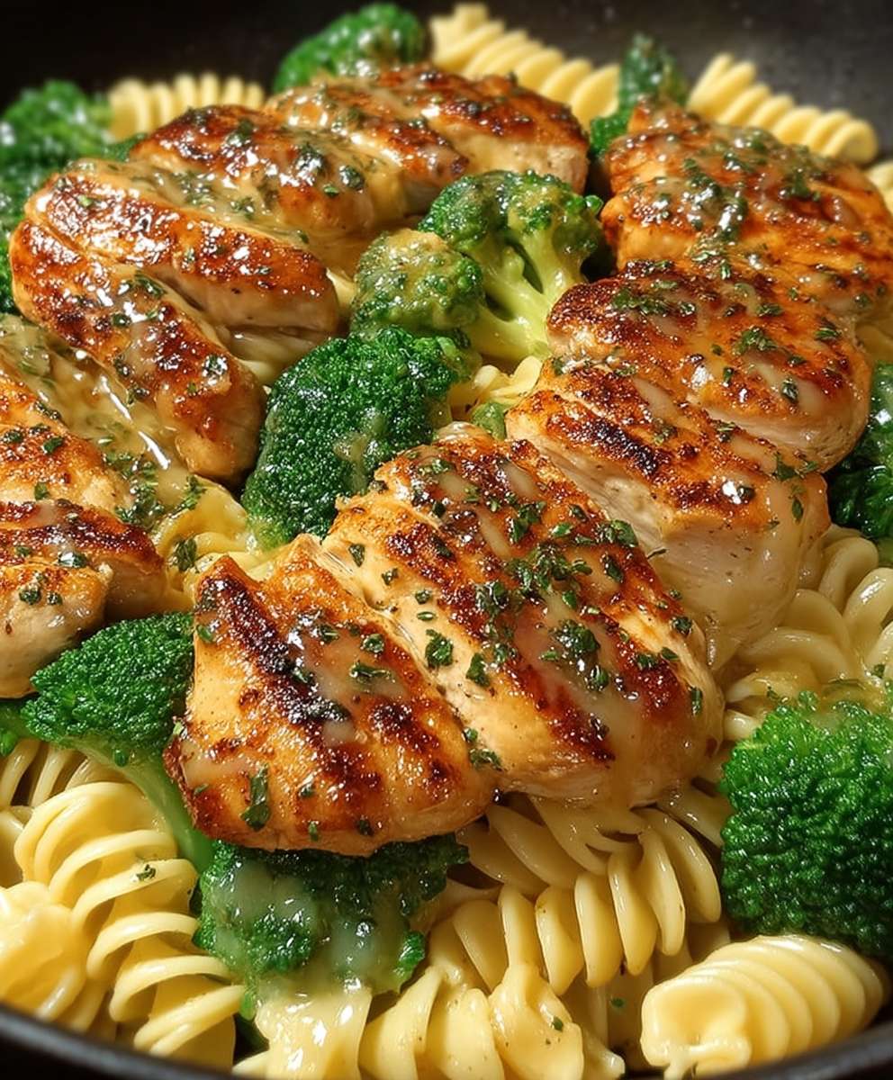 Honig Senf Hähnchen Pasta Brokkoli