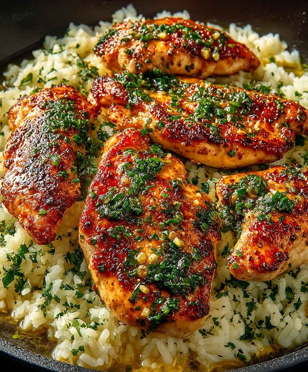 Knoblauchbutter Hähnchen Parmesanreis