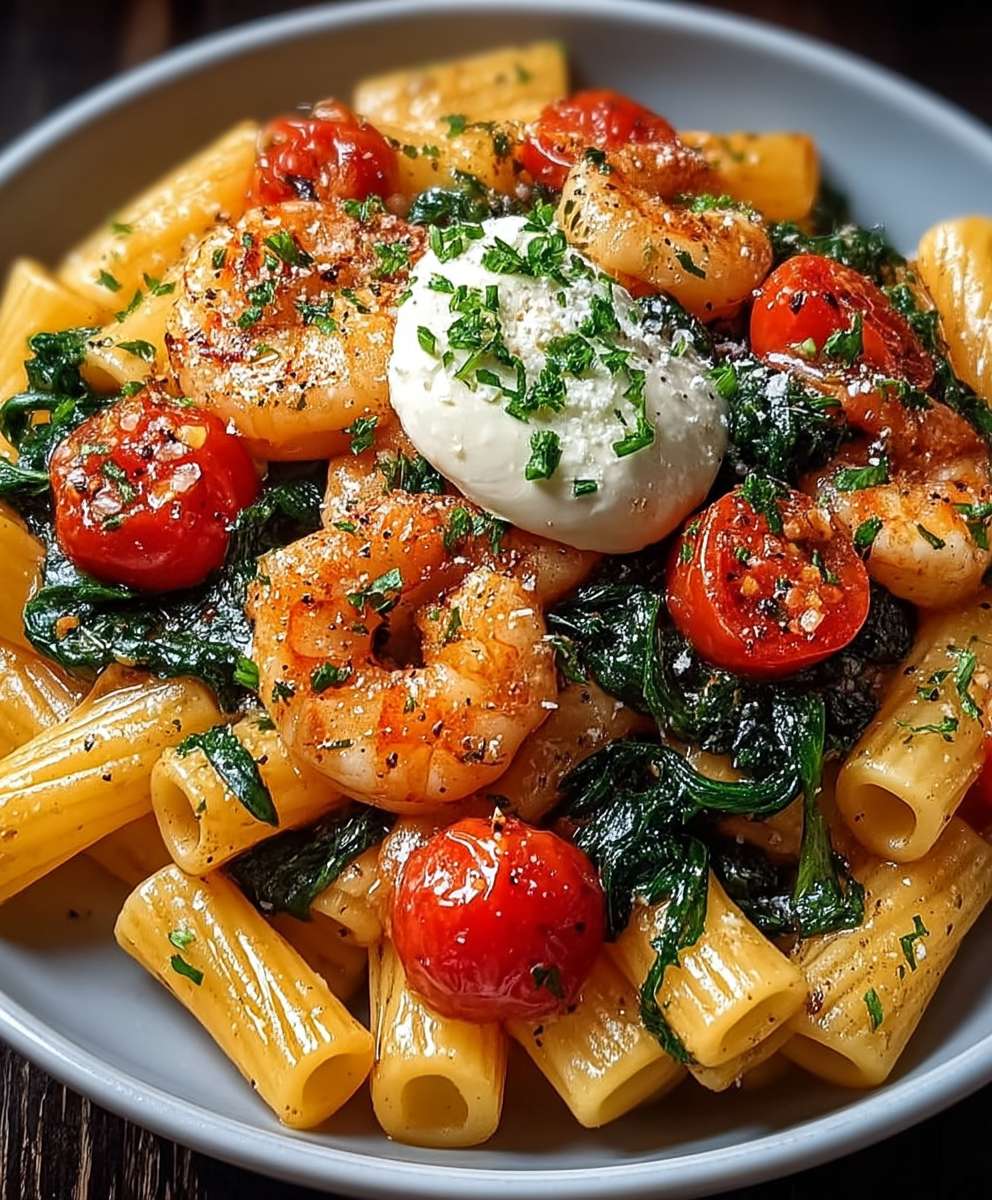 Knoblauchbutter Garnelen mit Rigatoni