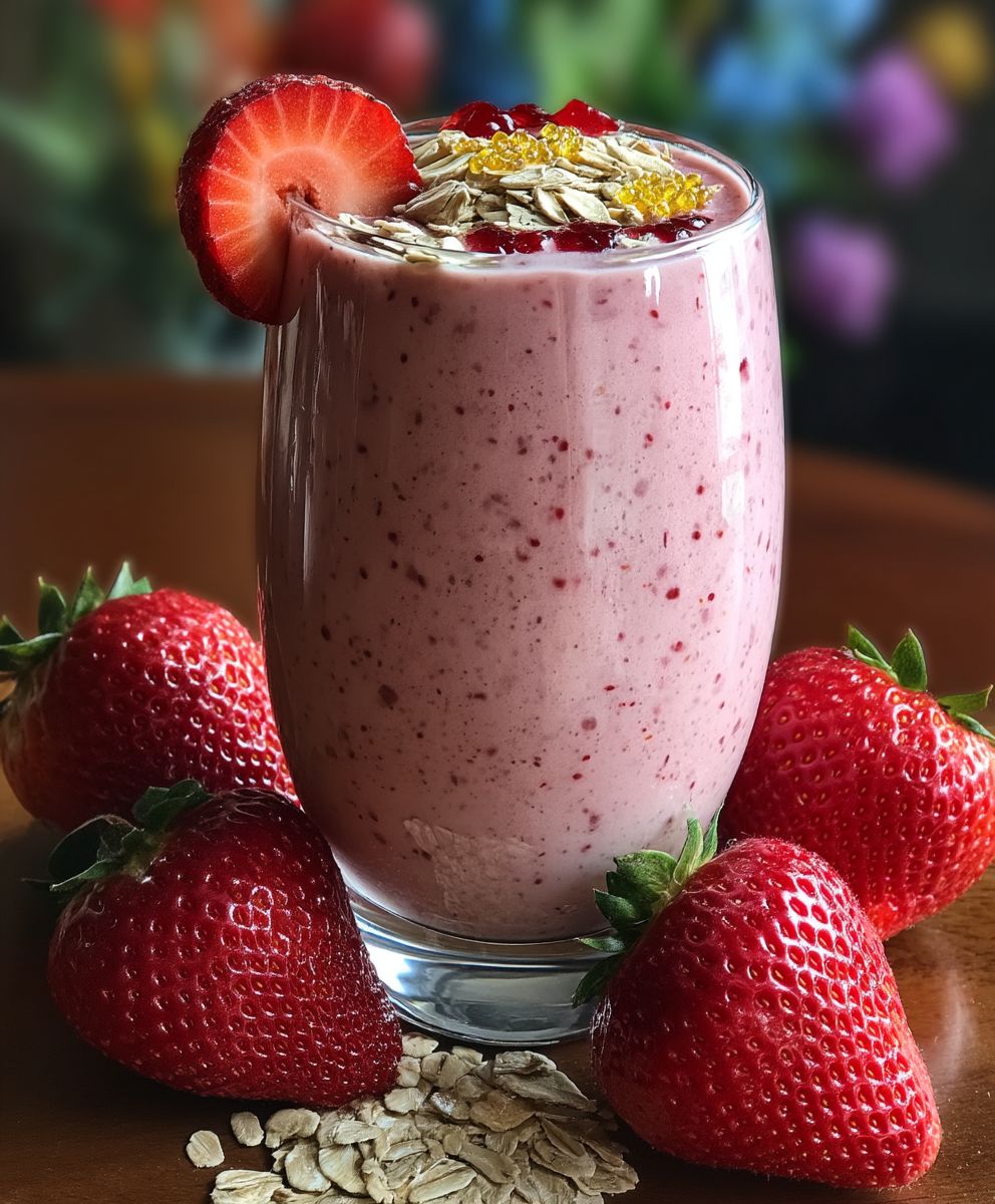 Haferflocken Erdbeer Smoothie gesund