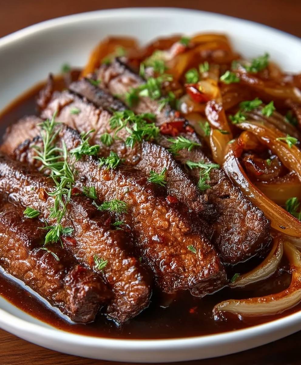 Rinderbrust Balsamico Zwiebel Sauce