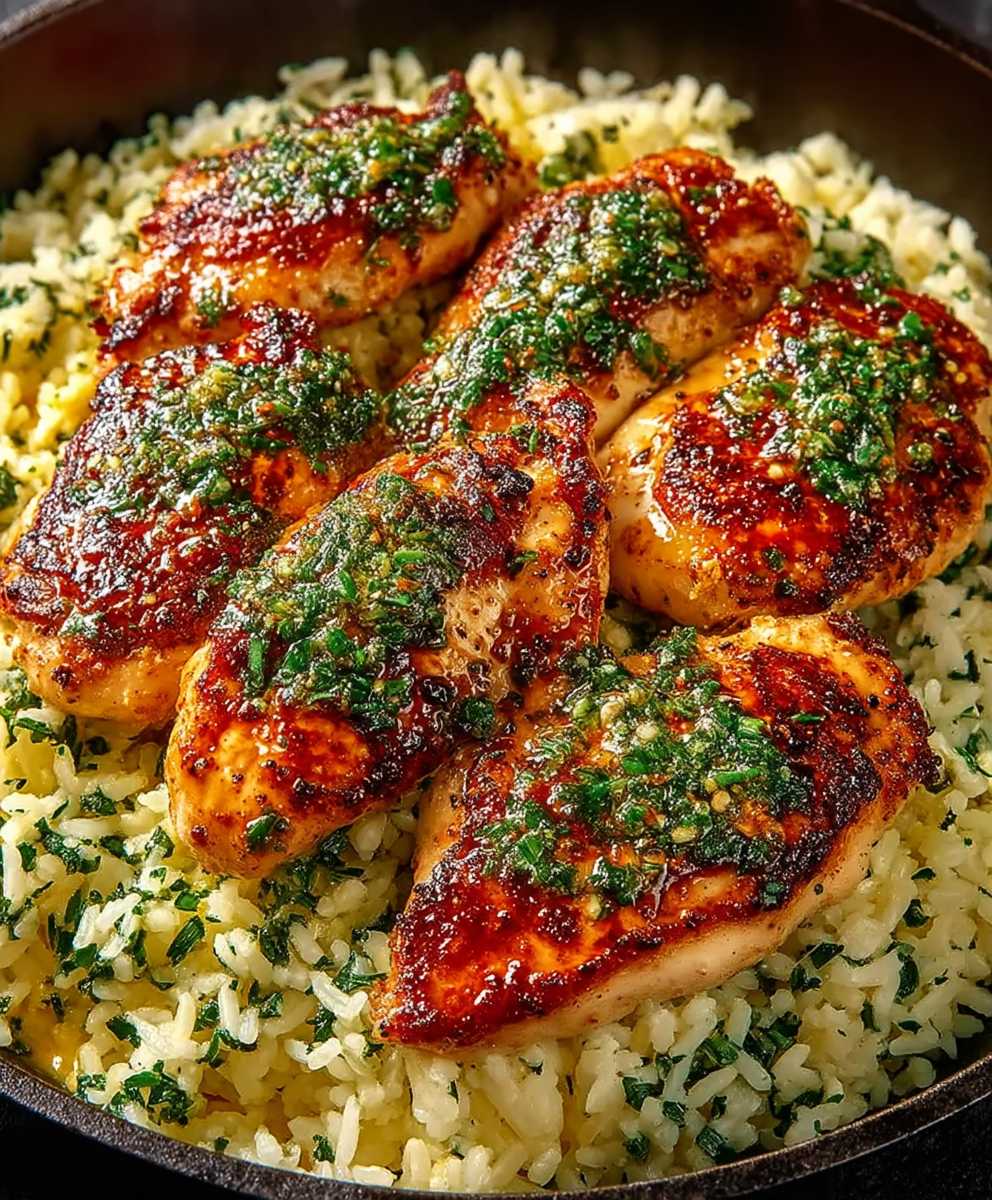 Knoblauchbutter Hähnchen Parmesanreis