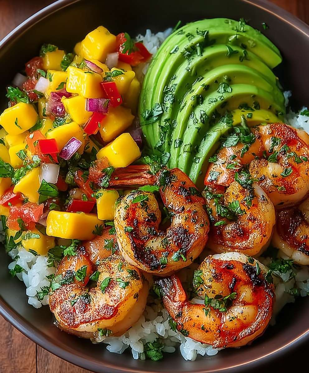 Garnelen Avocado Bowl Mango