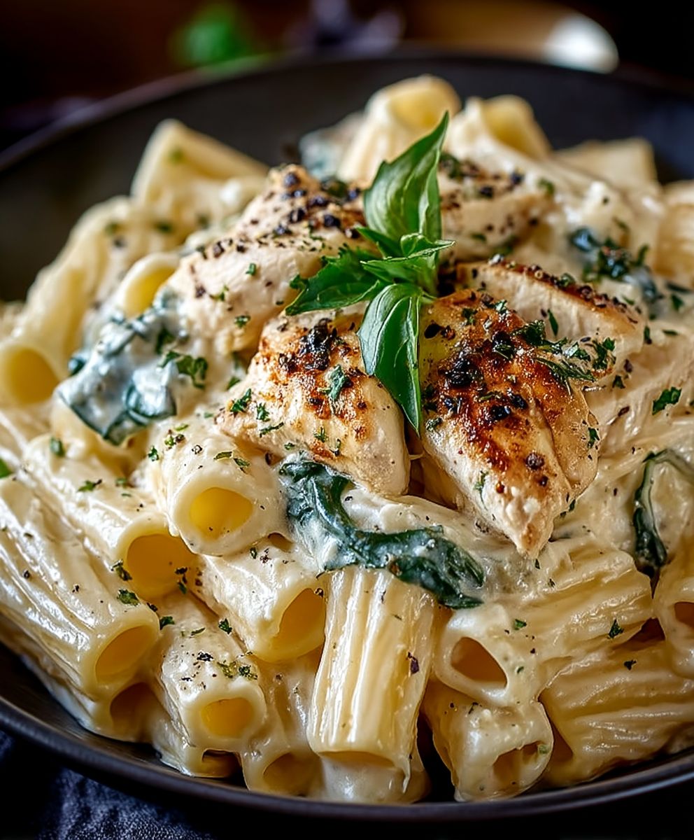 Rigatoni Alfredo Hähnchen Grünkohl