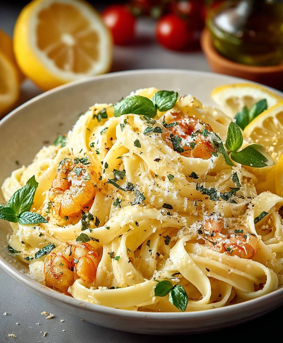 Pasta mit Garnelen Zitrone